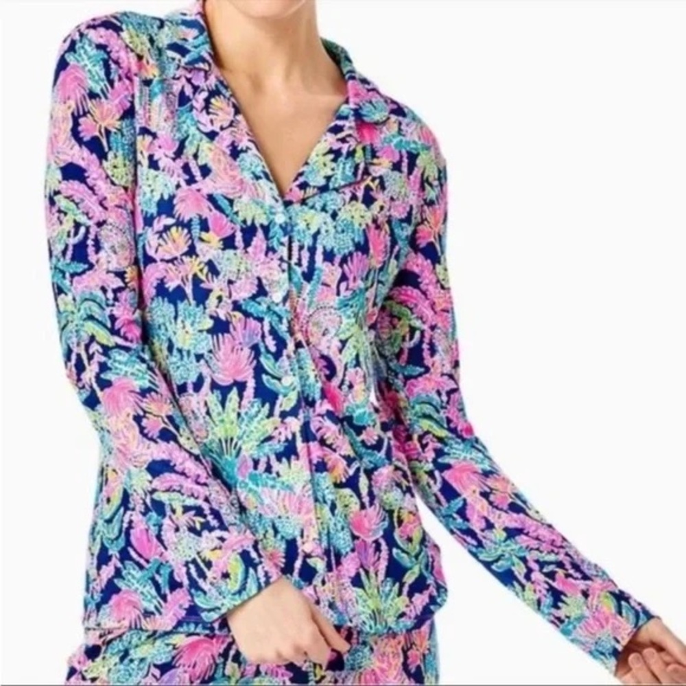 NWT Lilly Pulitzer PJ Button Up Top Seen and Herd Knit Oyster Bay Size XS